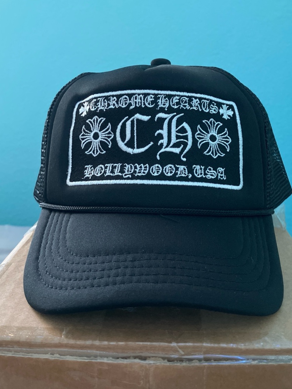 Chrome Hearts Black and White Patch Trucker Hat